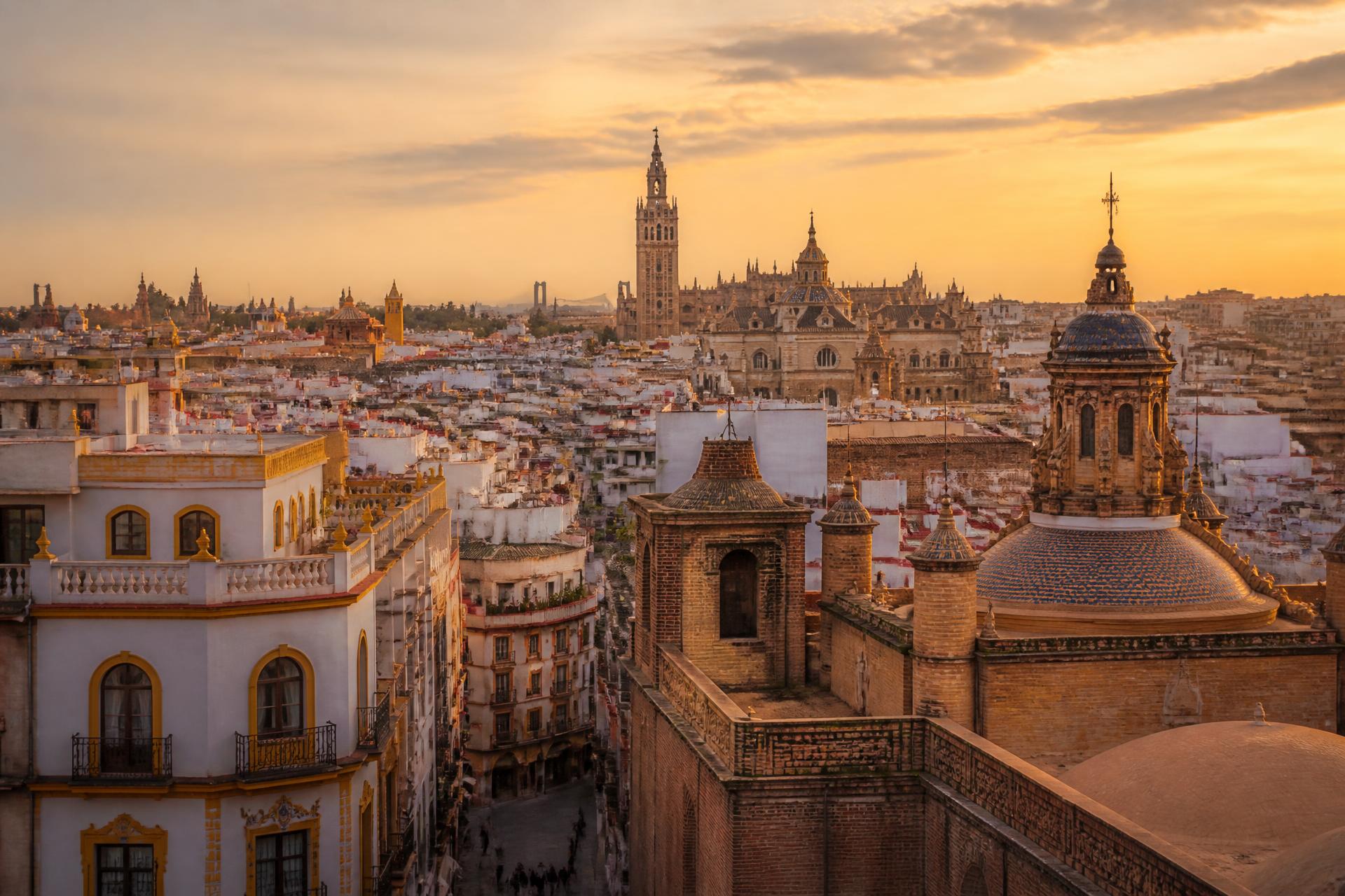 Seville rooftops and the Giralda at golden hour